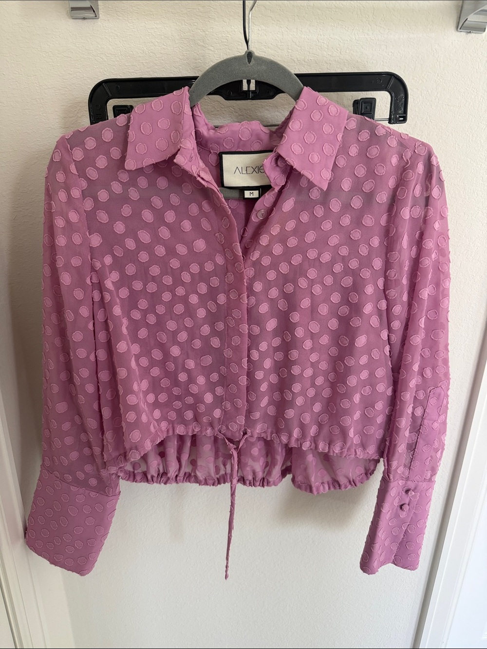 Alexis Lilac Polka Dot Cropped Button-Down Shirt